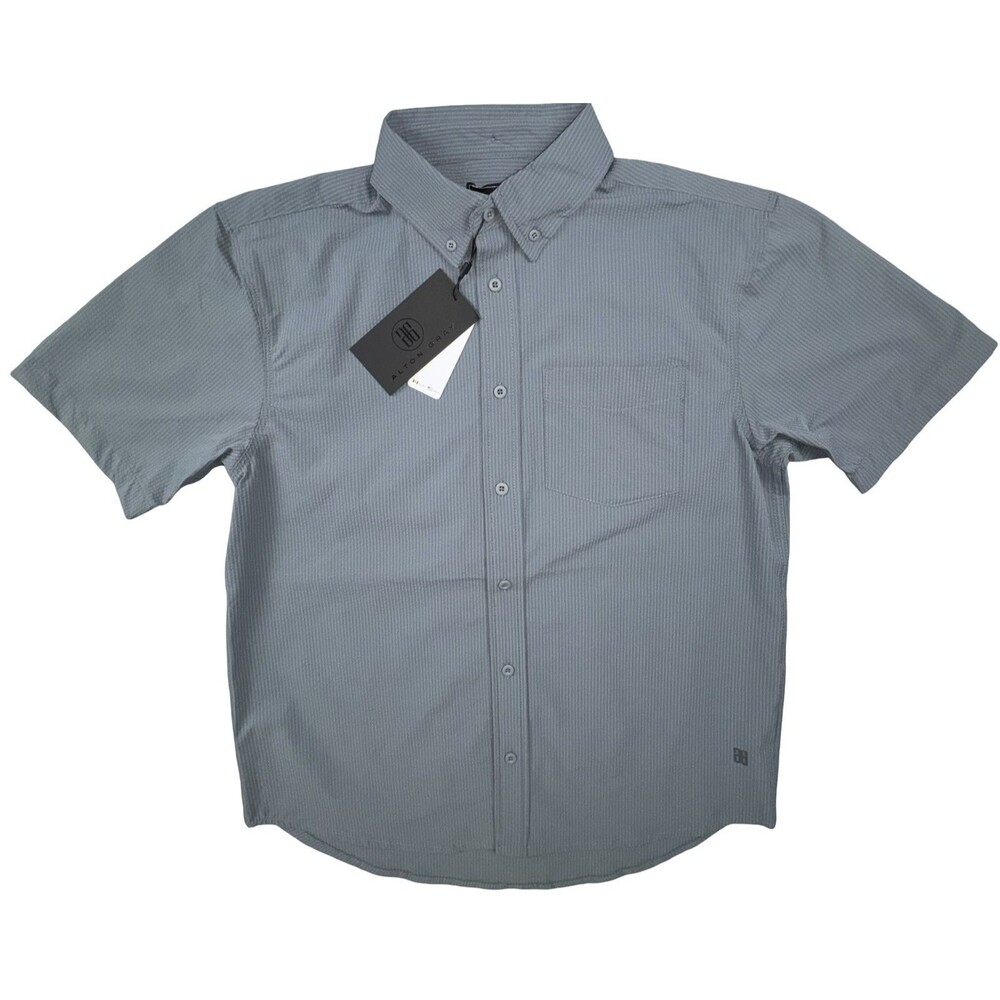 Alton Gray Mens Small Portly P/S Shirt Short Sleeve Button Down Textured New